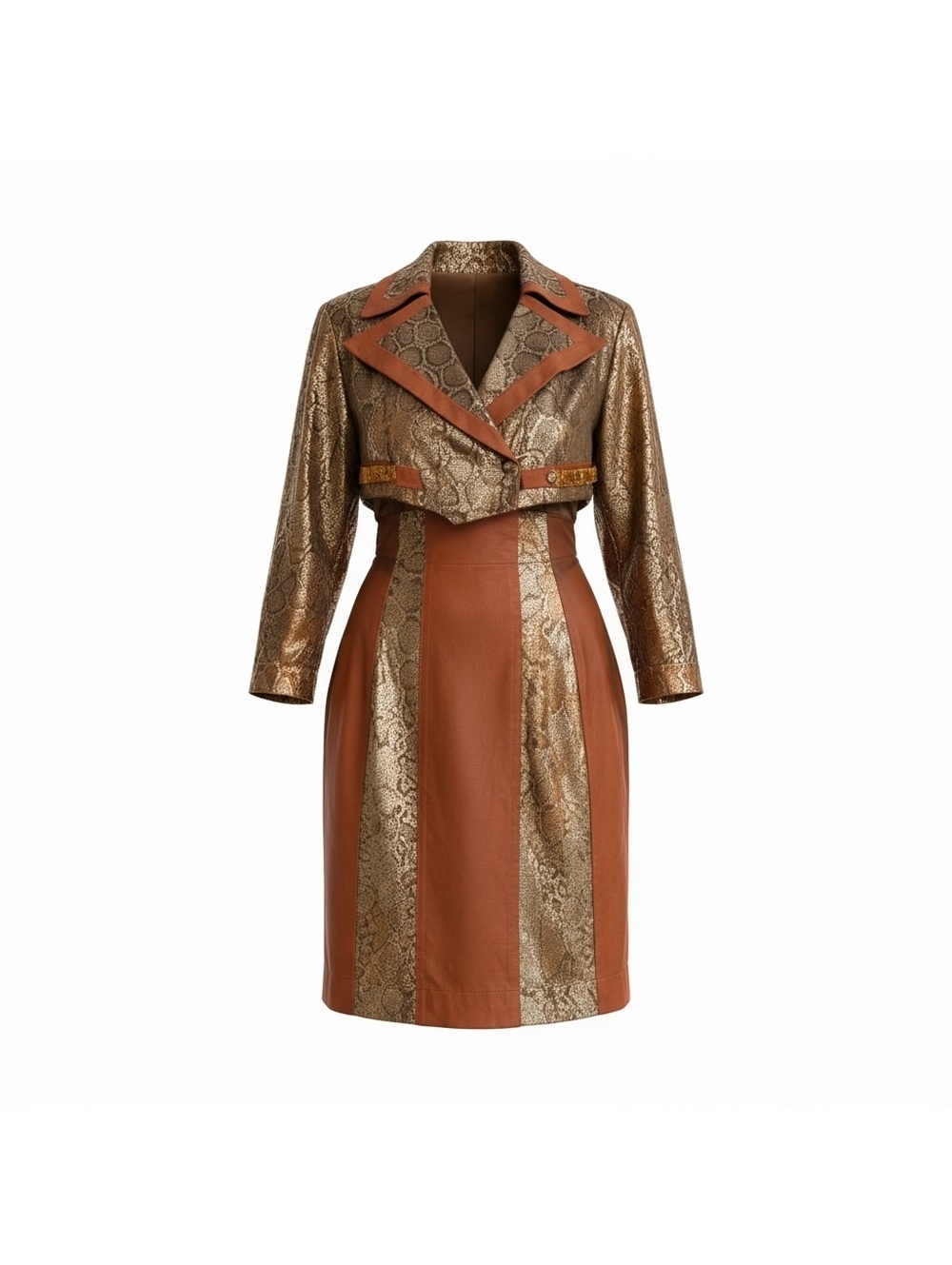 Cache Vintage Bronze Snakeskin & Cognac Dress